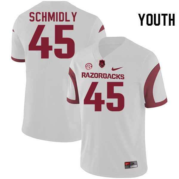 Youth #45 Max Schmidly Arkansas Razorbacks College Football Jerseys Stitched-White